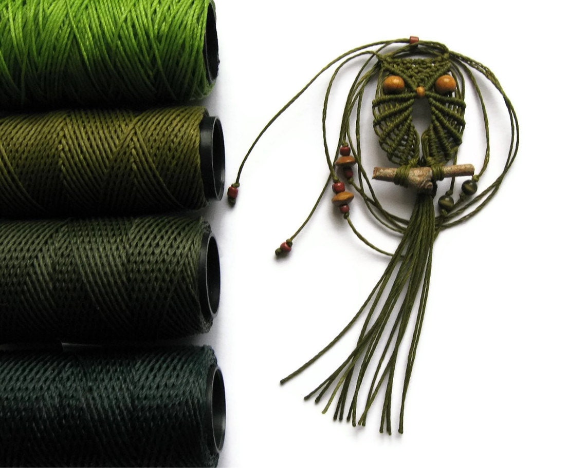 Olive Green Macrame Owl Necklace