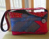 Necktie shoulder bag in blues, reds. multi, silk, wool lined, No. 433