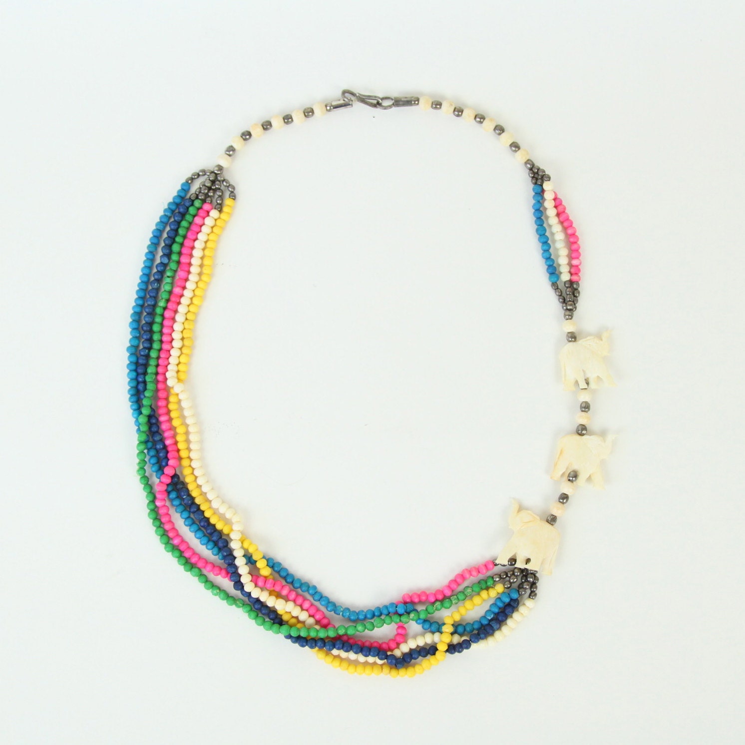 Elephant Bead Ethnic Rainbow Multistrand Necklace