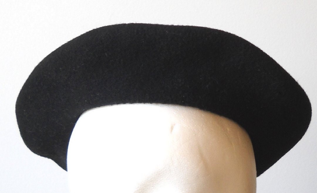Vintage Black Wool Beret - St. George England - Featured Item