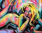 Figure painting abstract nude oil on canvas by Aja huge 3x4 feet