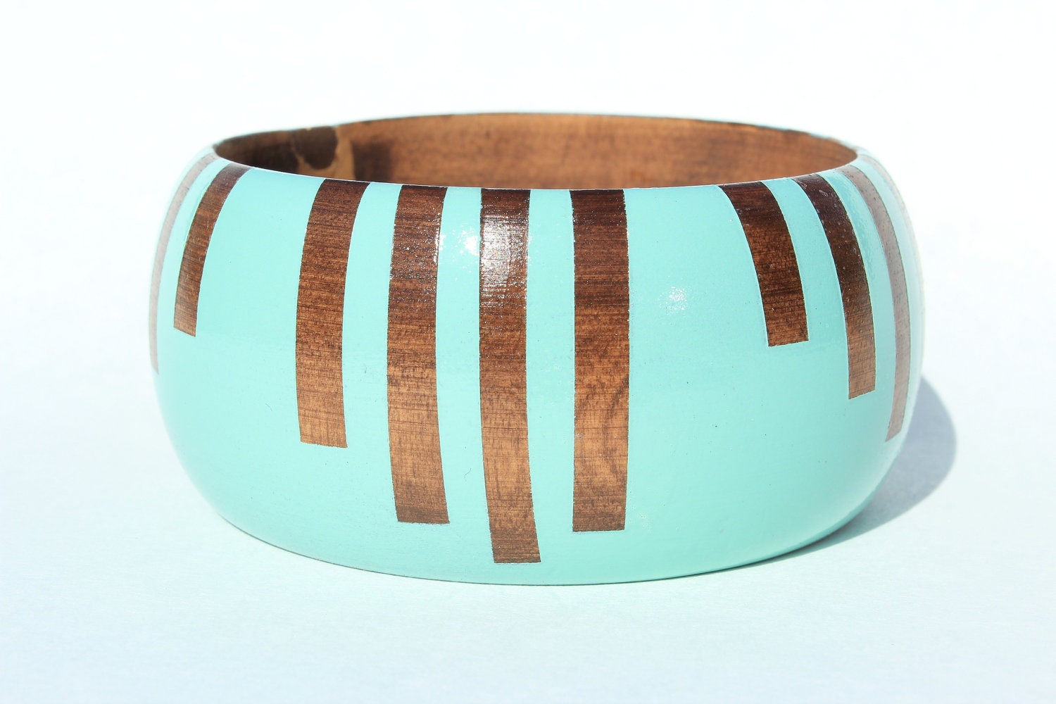 Mint Stripes Stained Wood Bangle- S-XL