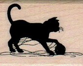 Rubber stamp cat  with ball of yarn wood Mounted  scrapbooking supplies number 5800  silhouette - pinkflamingo61