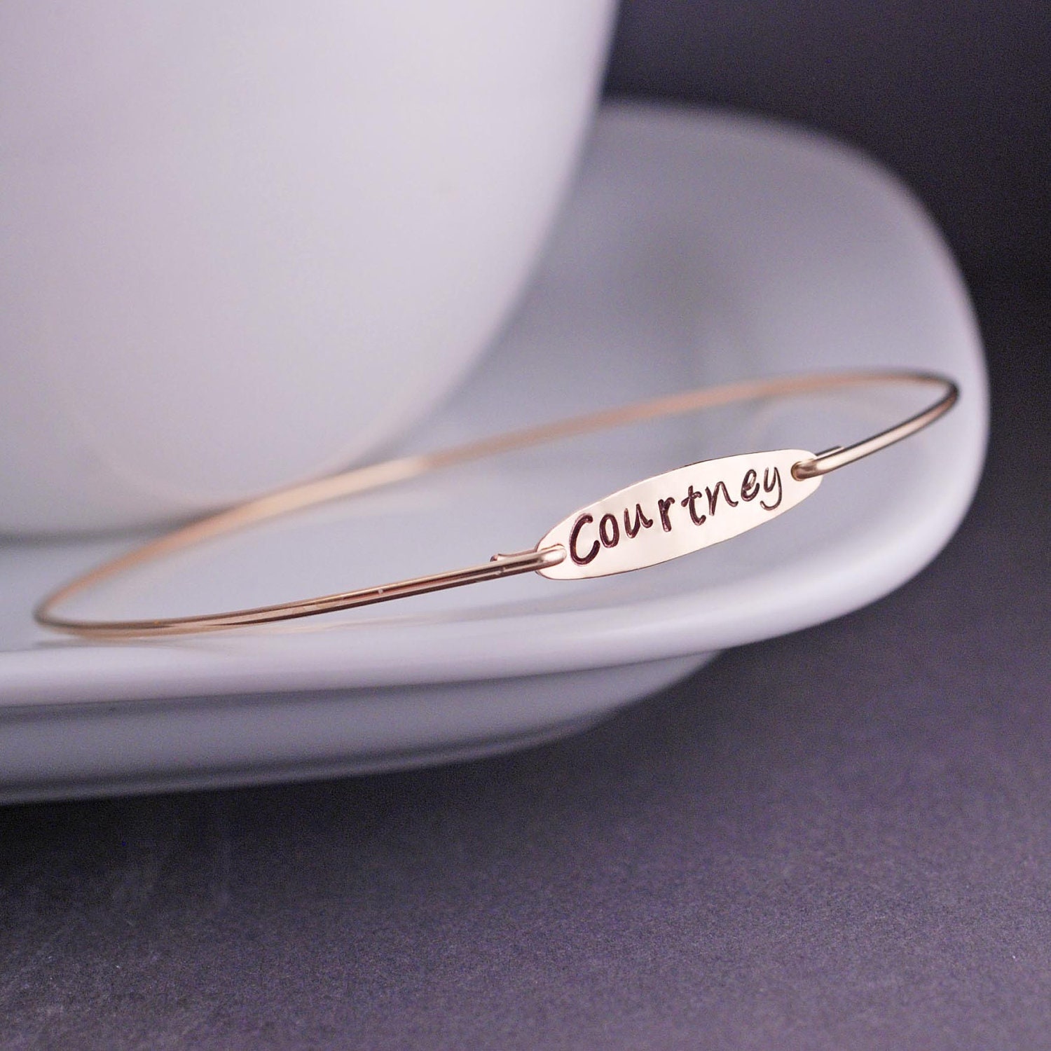 Gold Personalized Name Bracelet, Custom Name Bracelet, Custom Hand Stamped Gold Bangle
