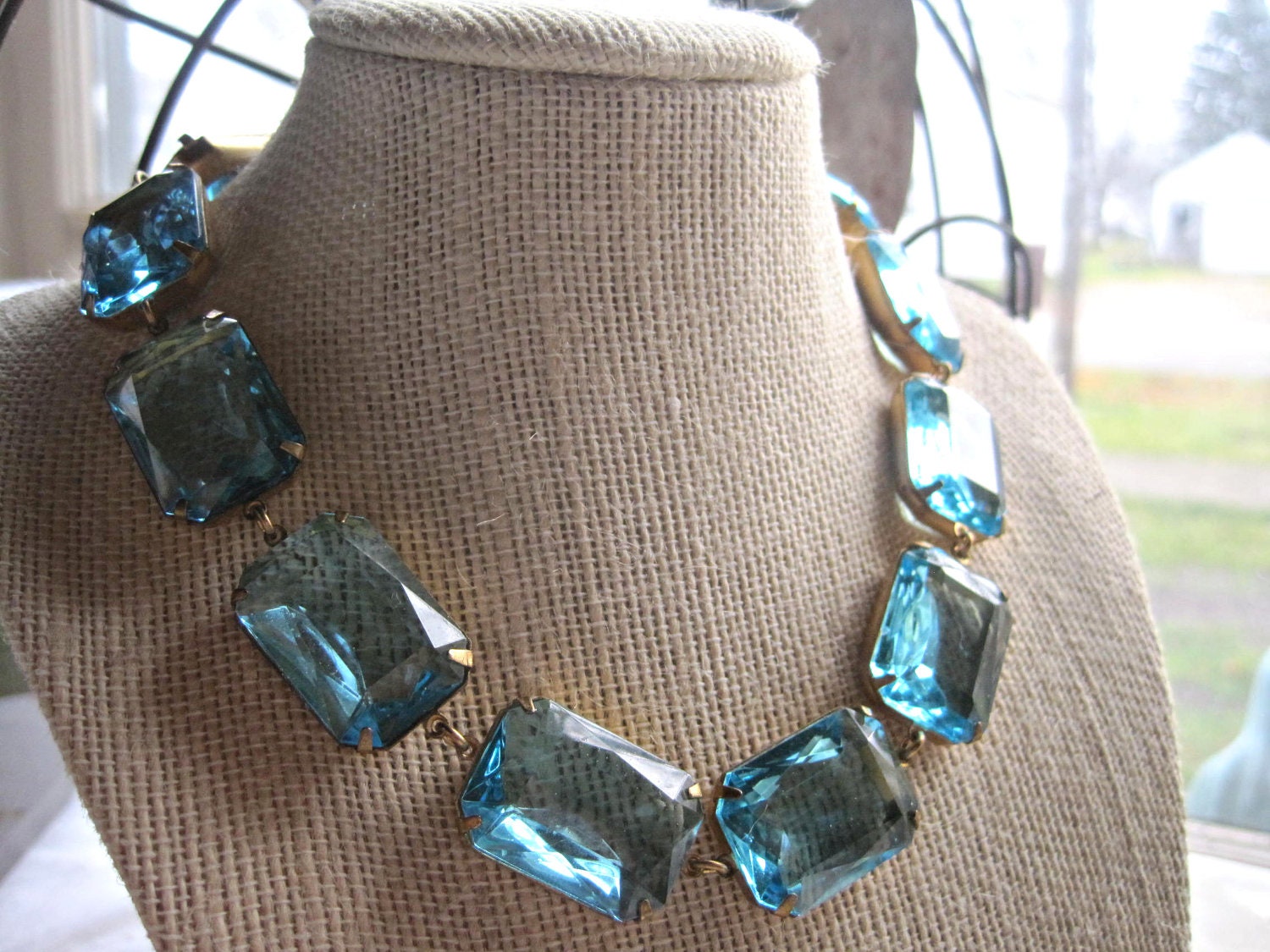 NEW aquamarine chunky vintage statement collet necklace. Ideal. by Jennifer Valentine