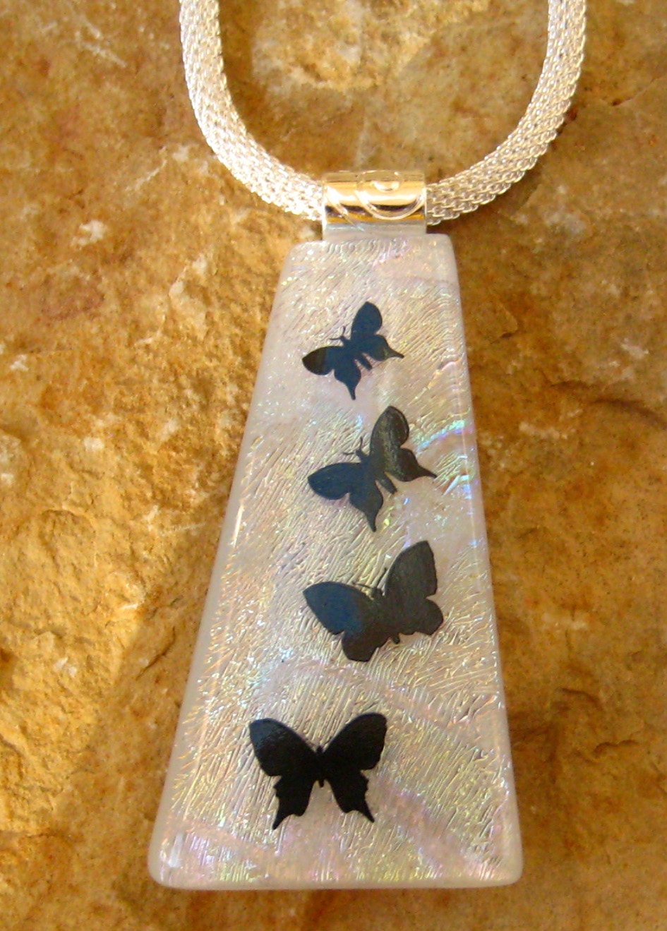 Butterfly Pendant, Fused Glass Butterfly Necklace, White Dichroic Fused  Glass Pendant -  Butterfly Dance