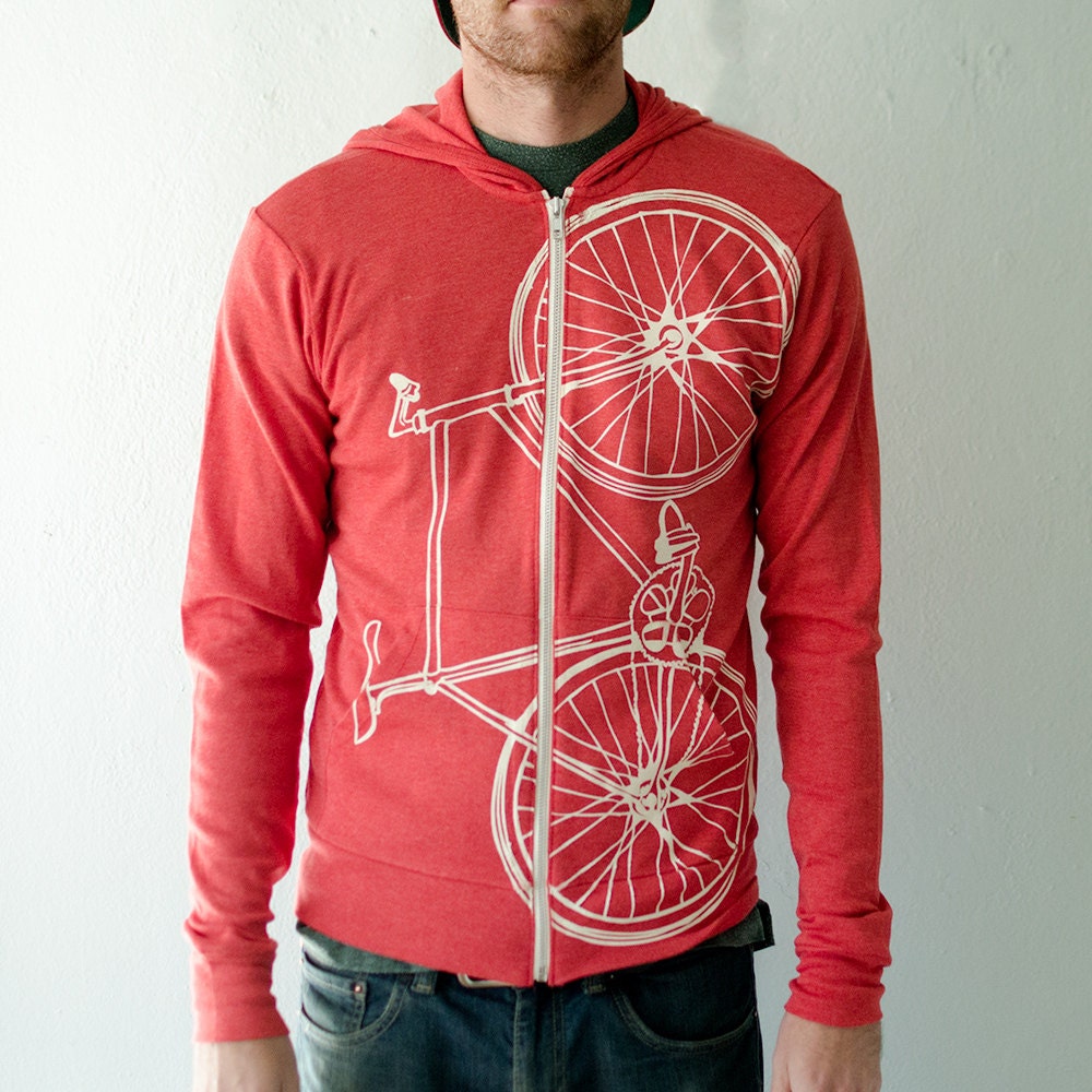 XS - Fixie - unisex eco-heather zip hoodie, creme on red
