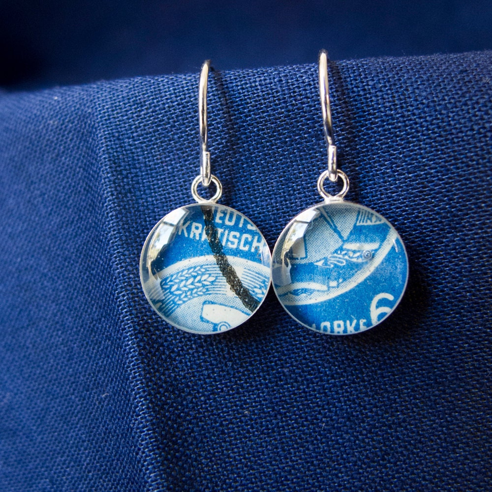German Postage Stamp Drop Earrings