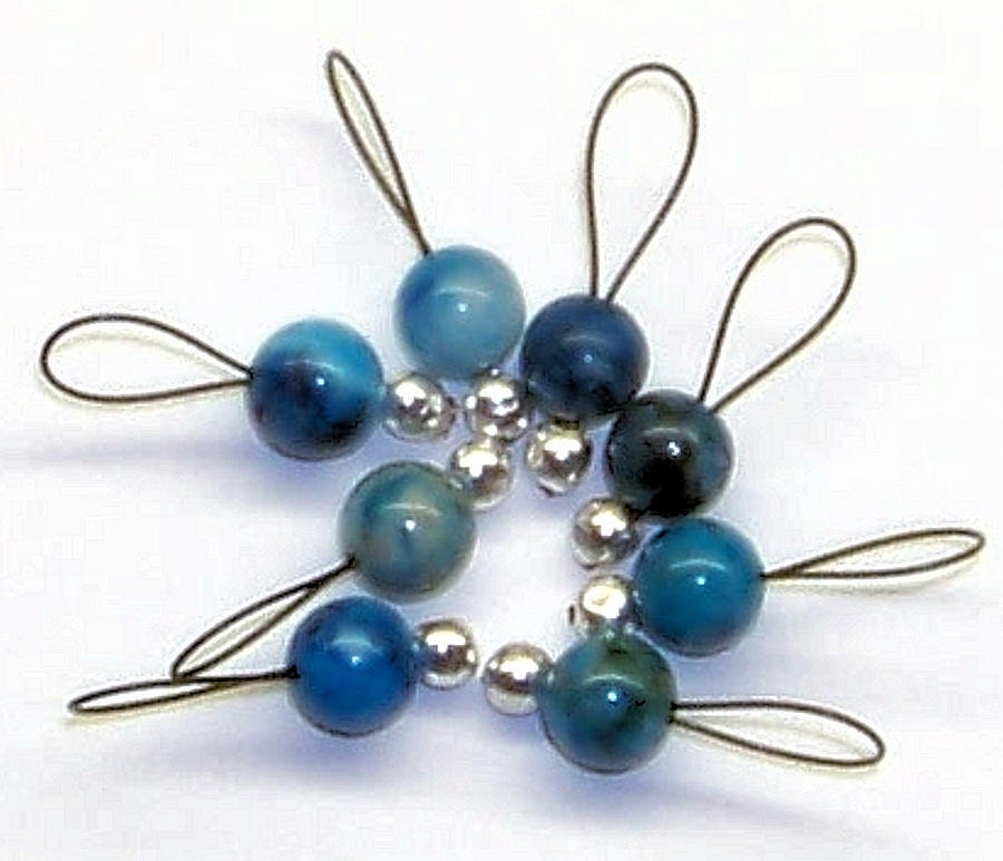 Blue Crazy Lace Stone Stitch Markers Set of 8 Small Loop