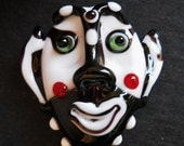 Handmade Lampwork glass bead mask black and white face pendant, 'Cookie Man' people amulet, focal bead, glassbead, SRA