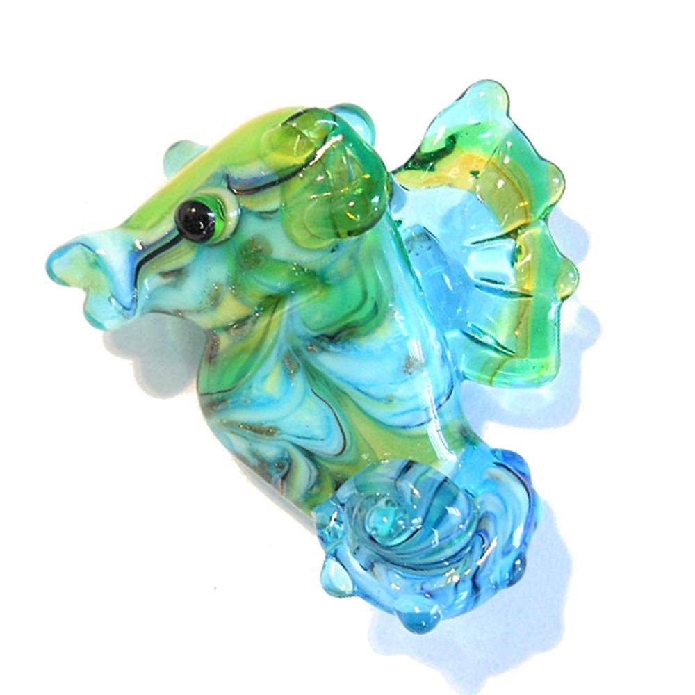 Aqua and green Seahorse Handmade Lampwork Glass Focal Bead, pendant -  ocean artisan jewelry, glassbead, leteam, cgge team
