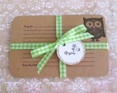 Owl Recipe Cards. Handmade Kraft Paper Recipe Cards. Bird. Set of 6