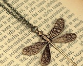 Victorian Dragonfly Necklace- Antiqued Brass