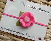 Wool Felt Flower Clip or Skinny Elastic Headband - Petite Pink