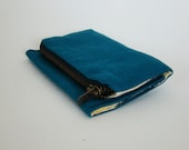 Juniper Linen Forester card wallet, small pocket size wallet in teal linen canvas with change pouch and card pocket