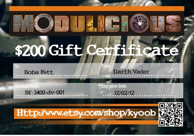 Gift Certificate for 200 Dollars  Digital File or Hard Copy Gift card