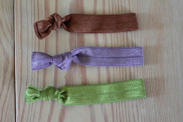 Elastic Knotted Brown Lavender and Green Woodland Hair Tie