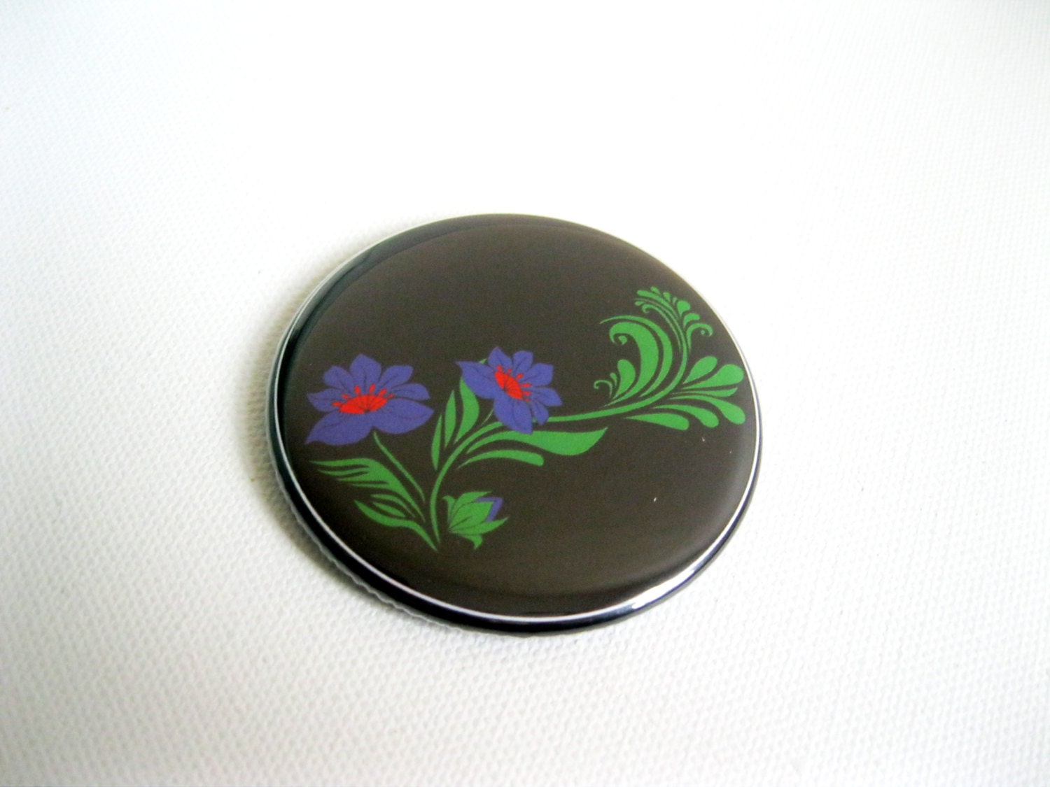 Russian Inspired Blue Flowers Pocket Mirror - UK Seller