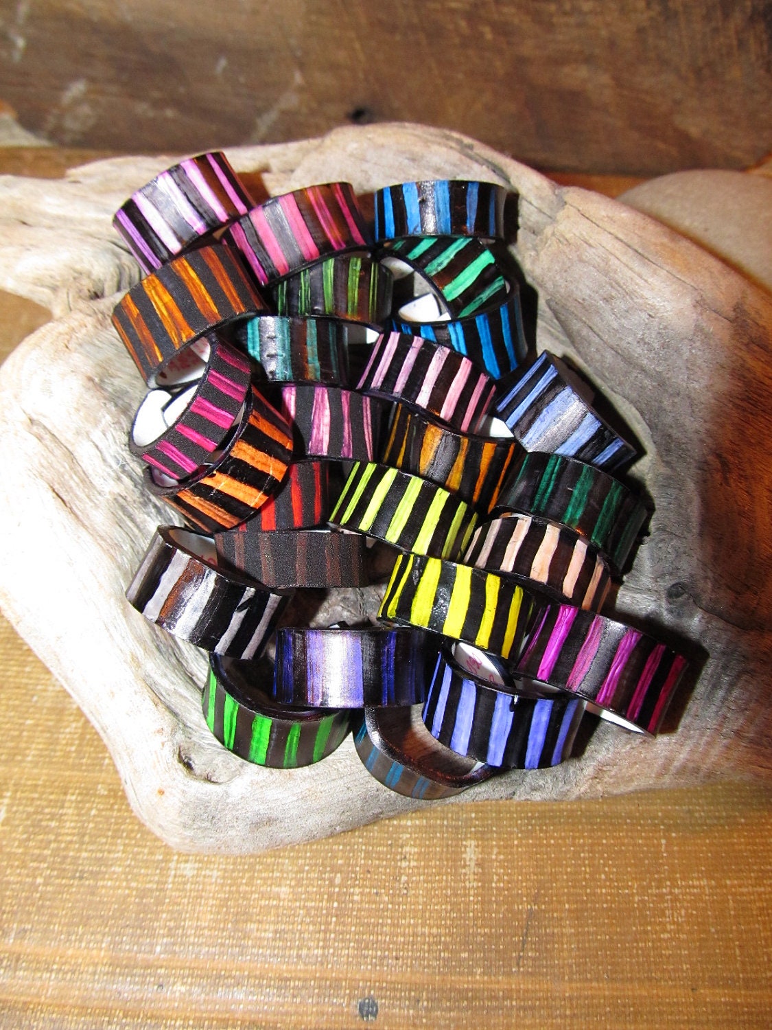 Striped Simplicity Hand Colored Shrink Plastic Ring VARIATIONS AVAILABLE