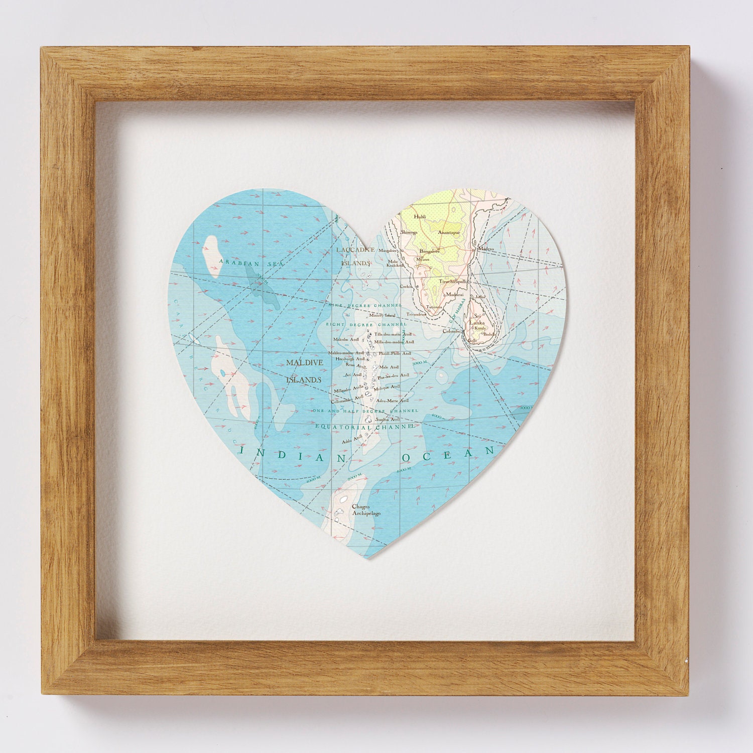Maldives map heart print - framed