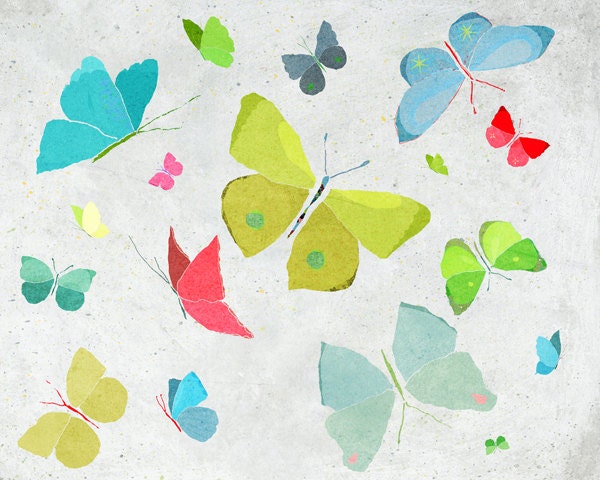 Mai - Art - Print of an original illustration - Color Print - Drawing - Spring colorful Butterflies - Children room decor