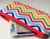 Zippered Coin Purse Wallet - Fabric Business Card Holder - Chevron Stripes