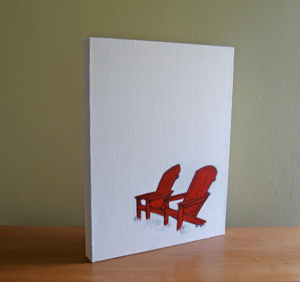 Two Red Adirondack Chairs - 18x14 - original drawing