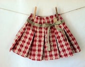Little Girls Plaid Tree Skirt - handmade, gingham, green, red, white, Christmas, winter, pleated