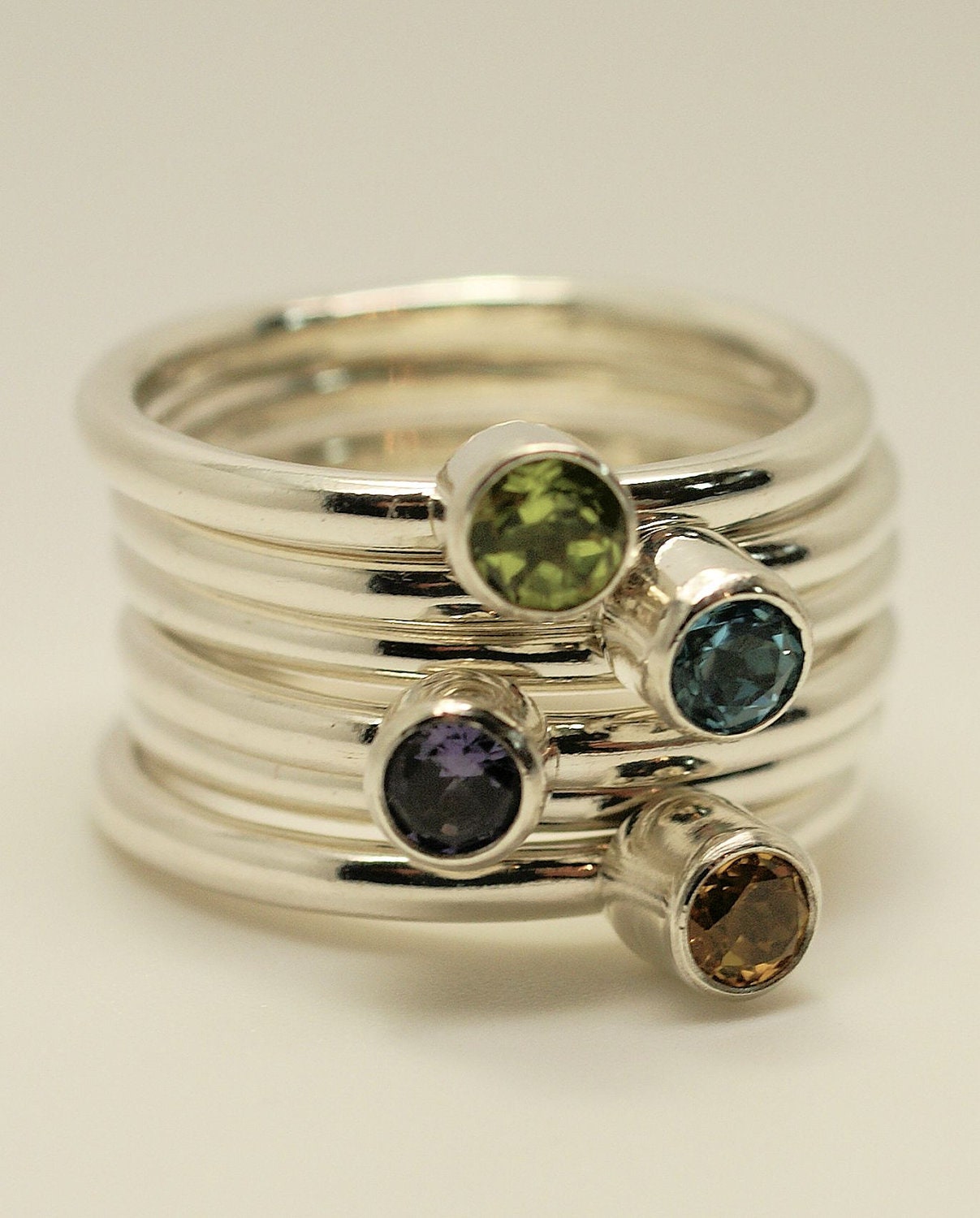 Mothers day birthstone gemstone stack rings argentium silver
