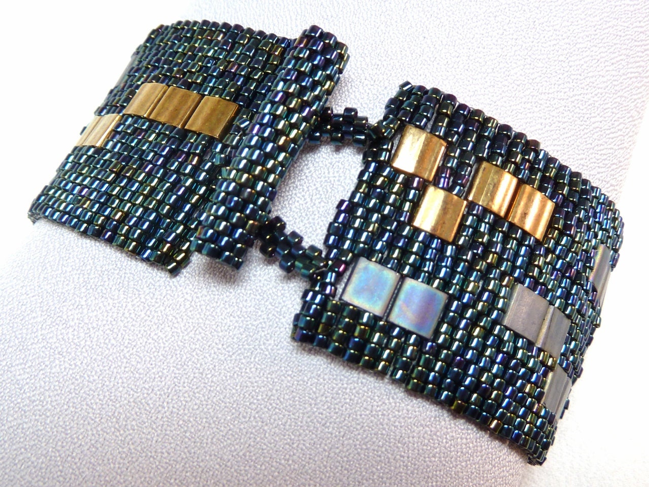 Blue Moon Beadwoven Cuff Bracelet - Modern Blocks Collection