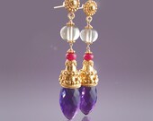 Amethyst Dangle Earrings with Garnet and Citrine