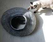 Cat Nap Cocoon / Cave / Bed / House / Vessel - Hand Felted Wool - Crisp Contemporary Design - READY TO SHIP Gray Cat Bubble