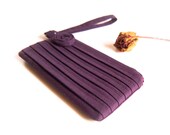 Bridesmaid Gift Idea Purple Plum Rose Pleated Bridal Wedding Clutch, Wristlet, Pouch, Purse by Lolos
