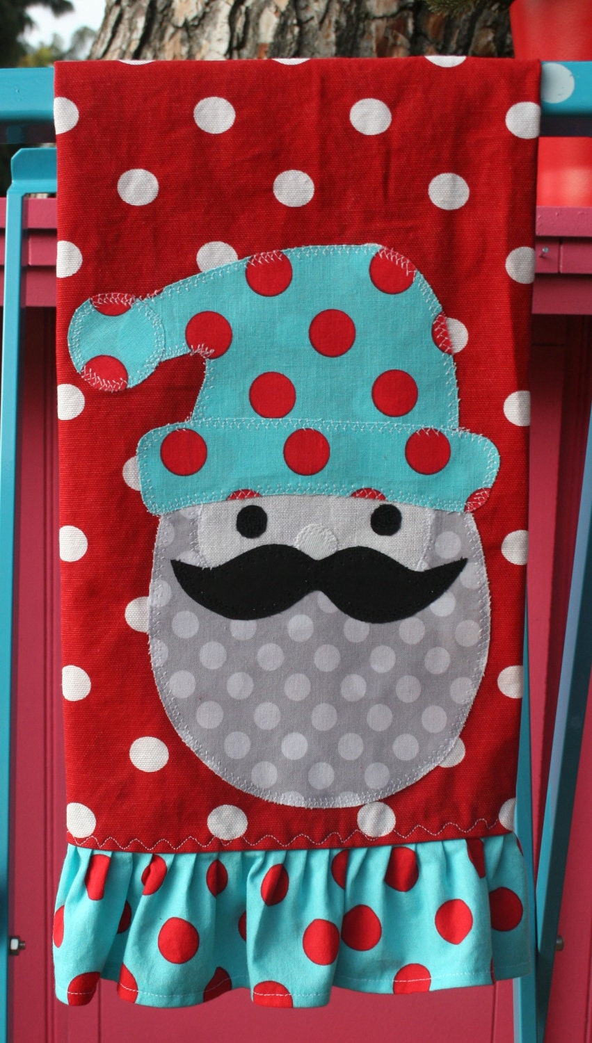 Merry MUSTACHE Santa CHRISTMAS Holiday Kitchen TOWEL Anthropologie Inspired