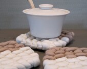 Hand knit extra thick chunky merino wool felt trivet