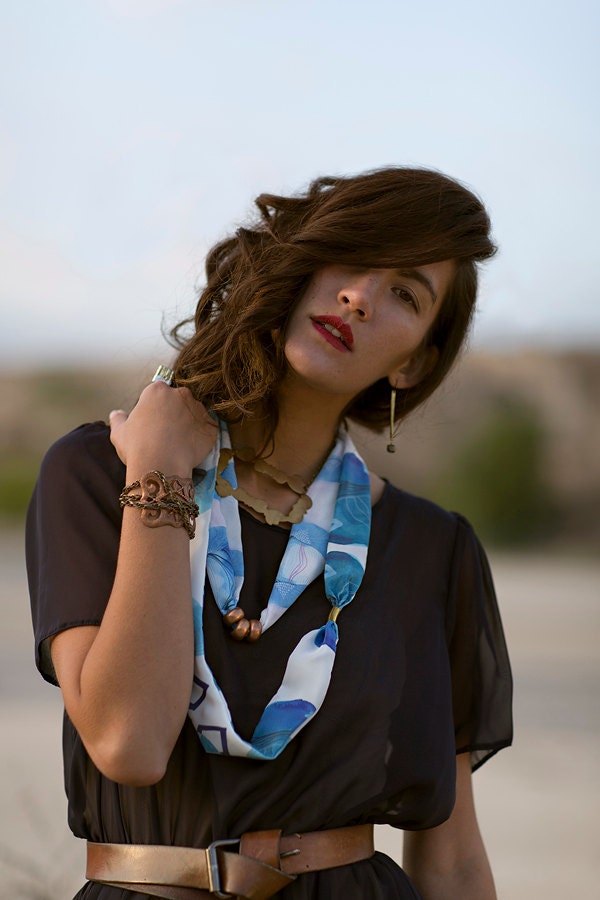 Lewis Print - Geometric Silk Circle Scarf // Brass Bead