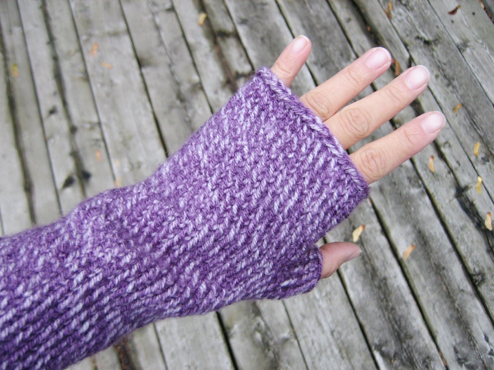 Purple Mist Fingerless Gloves, Hand Knit Texting Gloves