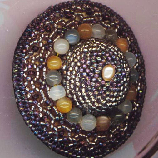 Moonstone Beadwoven Round Brooch . Beaded Beadwork - Midnight Moon by enchantedbeas on Etsy