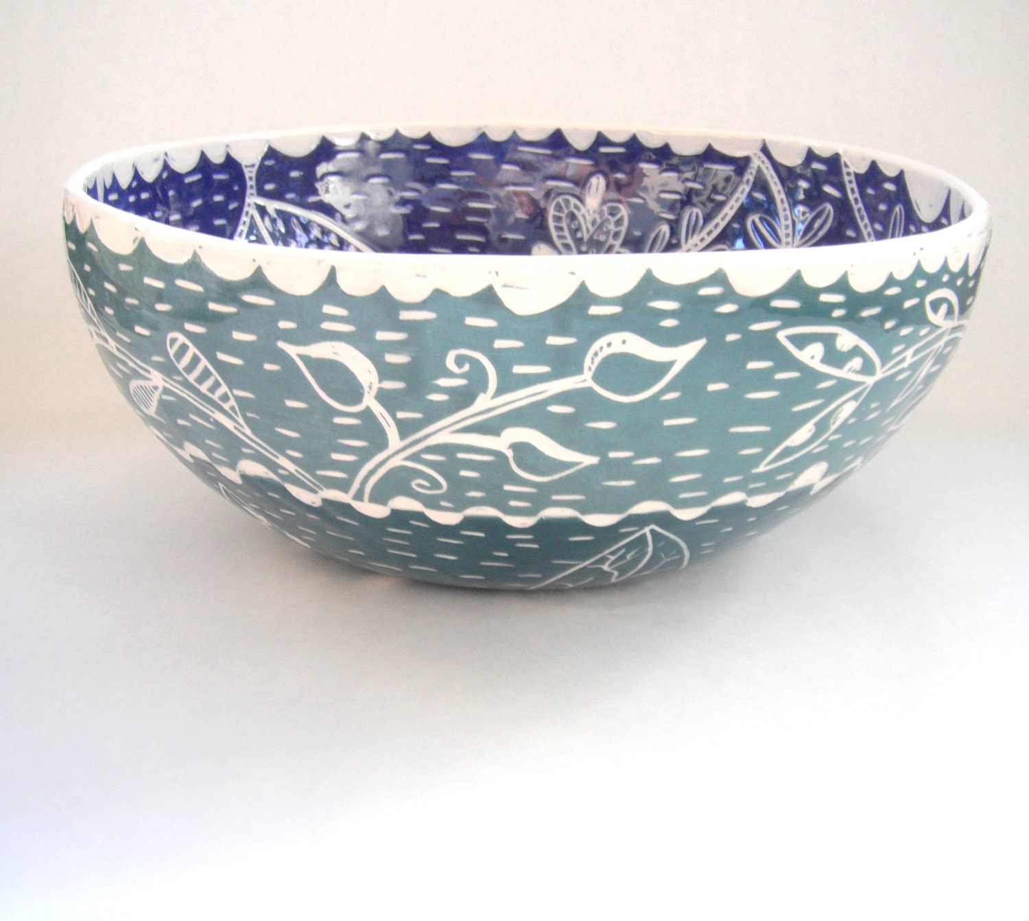 Blue Woodland Wildflower Bowl Large 12 inch Salad Serving Bowl-made to order