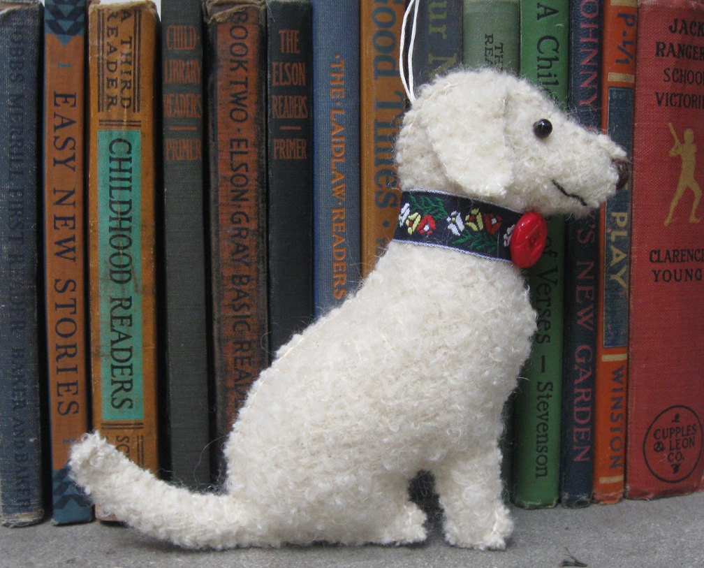 Cream Labradoodle Dog Friend Ornament, Handsewn Vintage Wool