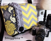 Dslr camera bag purse Padded Med gray yellow damask-chevron-ruffles -rosette-SNUGGLENS