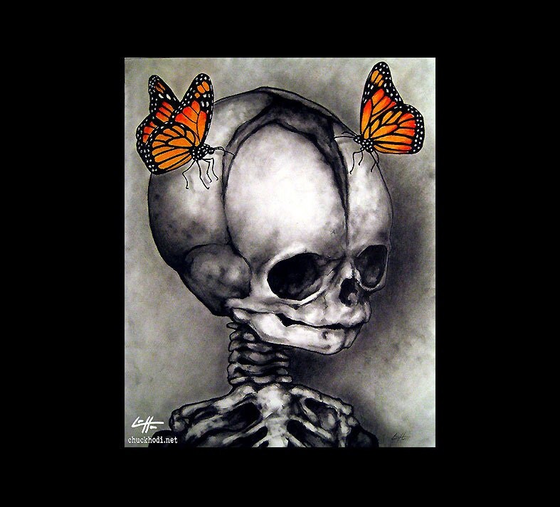 Print 8x10" - There is still some life left - Skull Skeleton Butterflies Dark Art Still Life Macabre Horror Gothic Fantasy Surral Haunted
