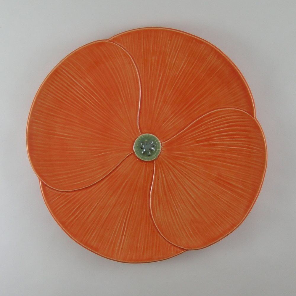 Poppy Ceramic Serving Plate in Orange for Dining, Entertaining