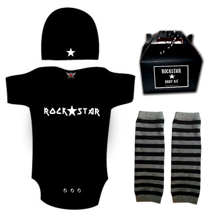 Punk Rock Baby Boy Rockstar Kit black romper one piece layette leg warmers hat YOU CHOOSE IMAGE camoflauge Army Skull Boys Rock