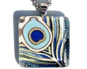 peacock feather glass tile pendant necklace with gift tin