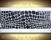 Original Large Black and White Abstract Painting Modern Minimalist Textured Palette Knife Geometric Fine Art by Susanna 48x24 MADE2ORDER