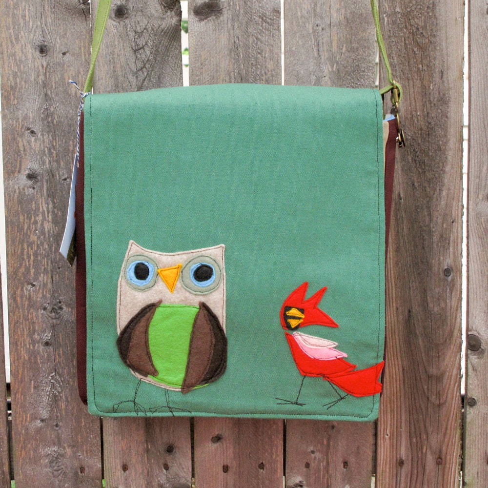 Otis the OWl & his buddy Felt Applique Messenger Bag