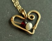 custom mothers family birthstone necklace - Open Heart (small) 14K Gold Filled - 2 stones, genuine gemstones