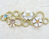 Crocheted Bracelet with Vintage Enamel Flowers