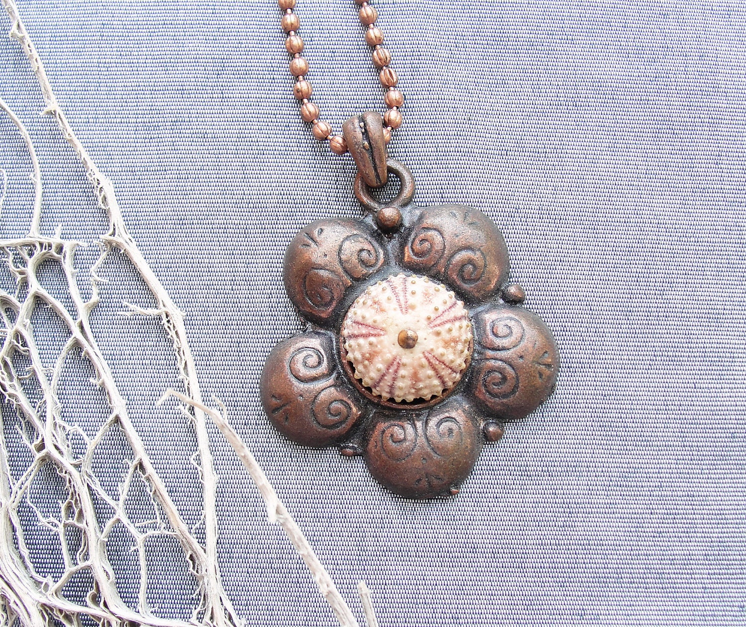 Pink Copper Sea Urchin Necklace (Ooak)